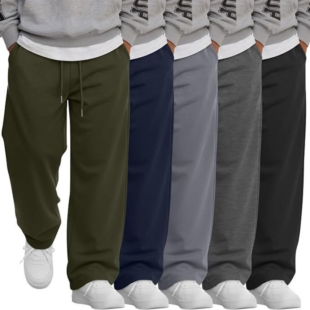 5 Pack Boys Wide Leg Sweatpants 7-16 Drawstring Athletic Joggers with Pockets